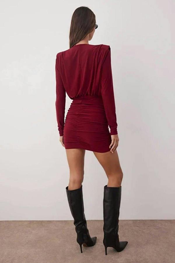 WOVCOR Draped Mini Pencil Dress with Padded Shoulders