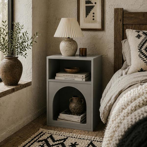 Wyld Haus Sarayo Faco Grey Bedside Table With 2 Open Storage
