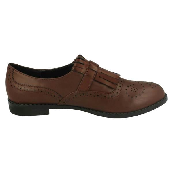Spot On Ladies Spot On Brogue Style Slip On Shoes