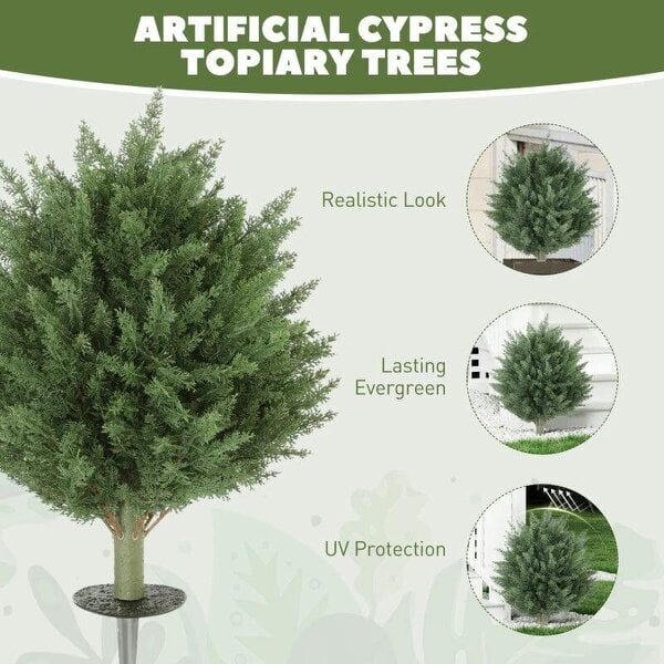 60 cm Artificial Cypress Tree with Ground Stake, Set of 2 Artificial Plants for Indoor & Outdoor, UV Resistant, Green