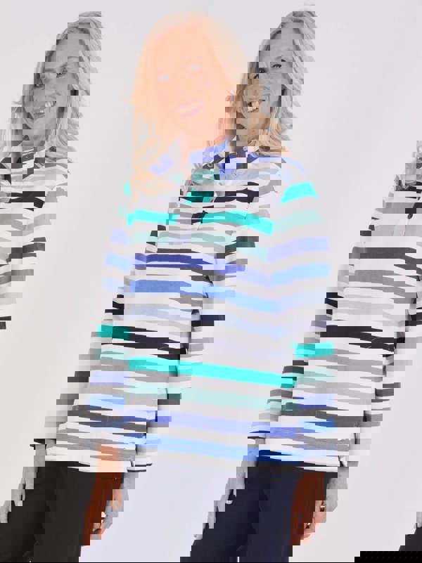 TIGI French Terry Striped Funnel Neck Top