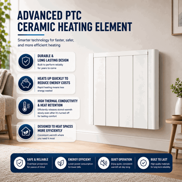 MYLEK Electric Ceramic Radiator Panel Heater WIFI Smart APP Eco 1000W Bathroom Safe Wall Mounted Timer Thermostat