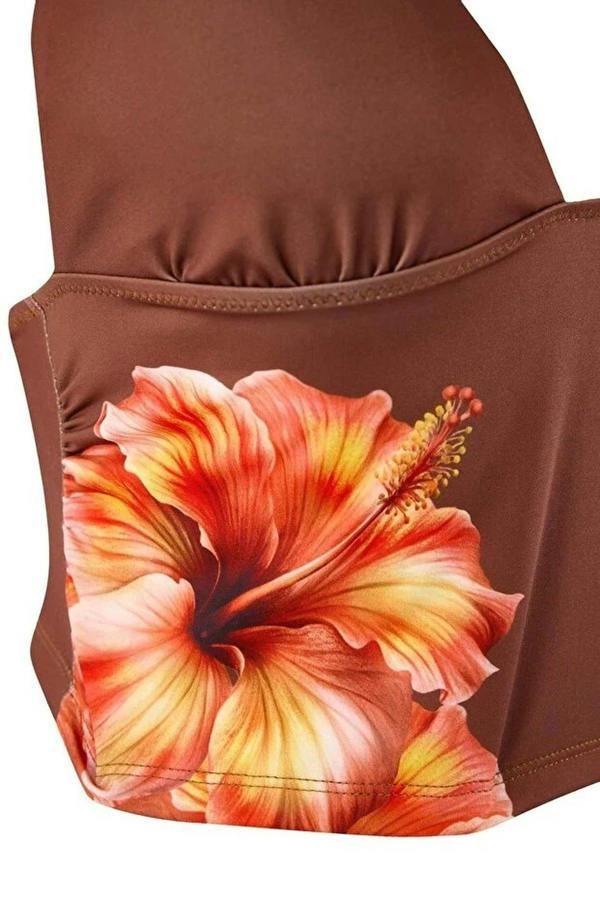 WOVCOR Floral Patterned Tie-Up Tankini Covered Regular Waist Brazilian Bikini Set