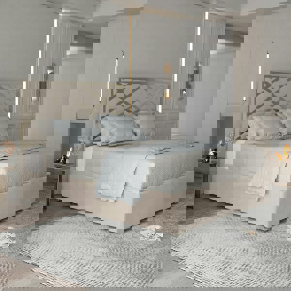 Casa Magna Mayfair Upholstered Soft Velvet Metal Bed Frame - Cream