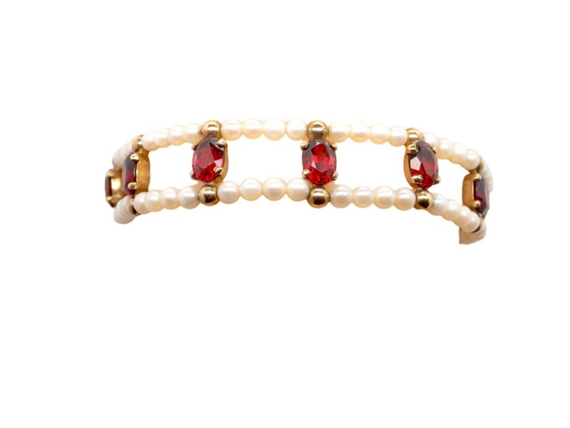 Vintage Tom A 1970s Cultured Pearl and Garnet Bracelet