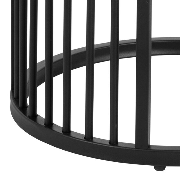 Wyld Haus Dublin Black Marble Effect Round Bedside Table with Black Steel Frame