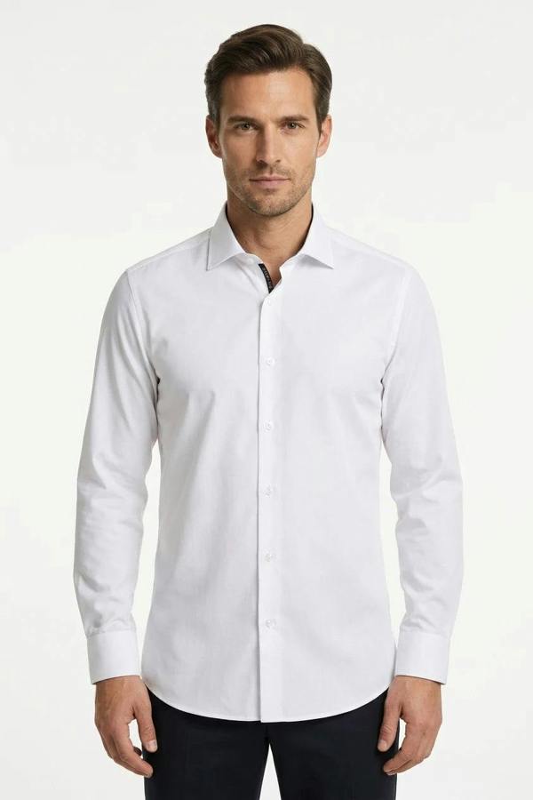 Men's Slim Fit Long Sleeve Button-Down Dress Shirt - White - TruClothing.com - 2