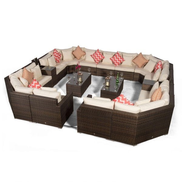 Giardino Santorini Modular 13 Seat Rattan Conversation Set With 2 Drinks Cooler Armrests & 2 Coffee Tables