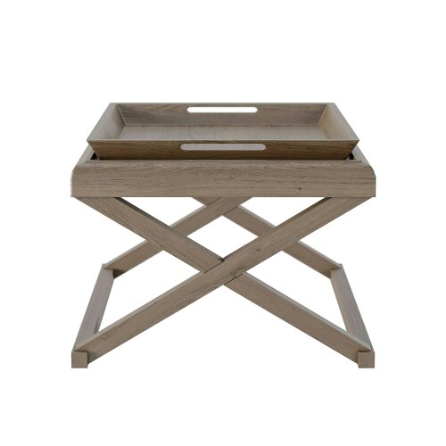 Wyld Haus Lucca Grey Aged Oak Cross Frame Tray Side Table