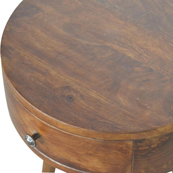 Wyld Haus Shoreham Nordic Chestnut Mango Wood Round Bedside Table with Drawer