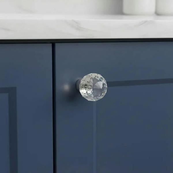 Faceted Glass Ball Cabinet Knob with Chrome Bezel 38mm