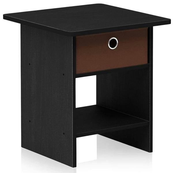 WALPLUS Dario End Table/ Night Stand Storage Shelf with Bin Drawer, Americano/Medium Brown | Storage Shelf Organizer for Home Display and Space Saving
