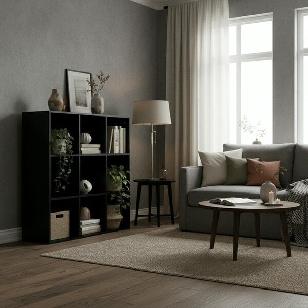 Wyld Haus Remamo Wood Black 3 Tier 9 Cube Storage Bookcase
