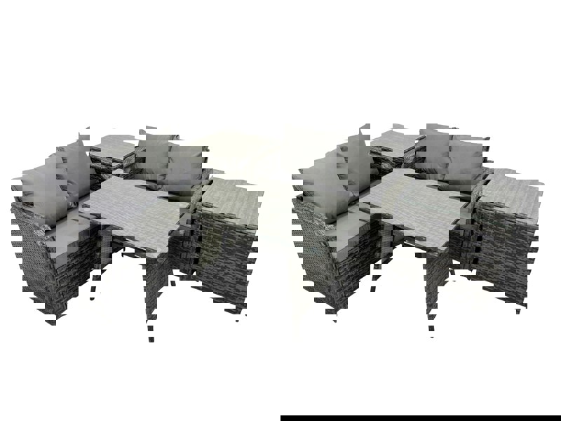 Fimous 4 Seater Garden Outdoor Rattan Furniture Set Rattan Sofa Oblong Dining Table with 2 Side Table Dark Grey