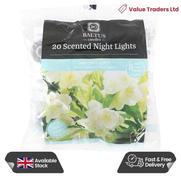 Baltus Sweet Pea & Jasmine Scented Tealight Candles, Pack of 20