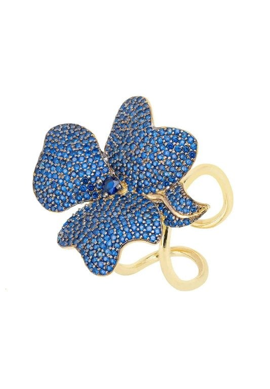 Latelita Flower Cocktail Ring Gold Sapphire Blue