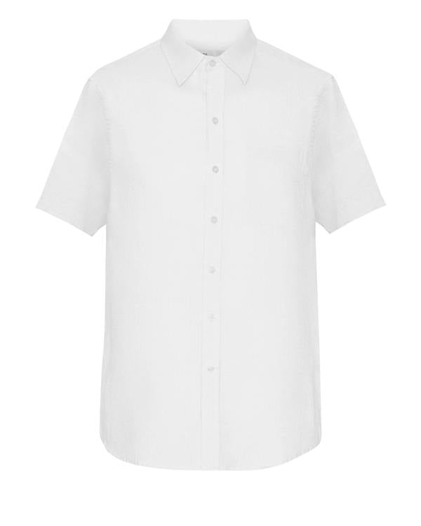 Colorful Standard Mens Short Sleeve Linen Shirt - Optical White - CHO - Designer Mens Short Sleeve Shirts