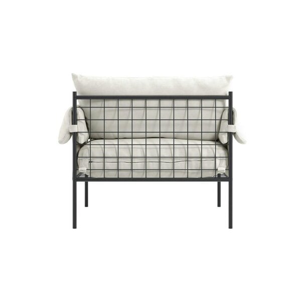 Wyld Haus Wardour Minimalist White Houseweave  Armchair Black Metal Legs