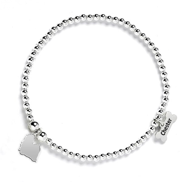 Hungarian Puli Silhouette Silver Ball Bead Bracelet - Personalised - MYLEE London