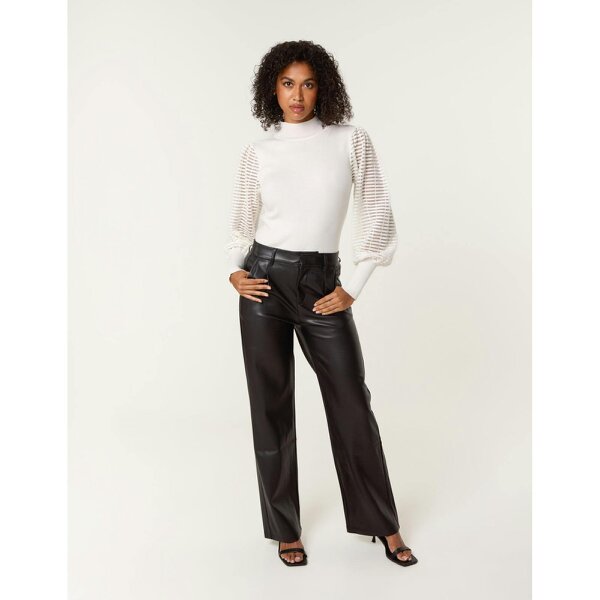 Blue Vanilla Semi-Sheer Mesh Panel Long Sleeve Jumper - Ivory