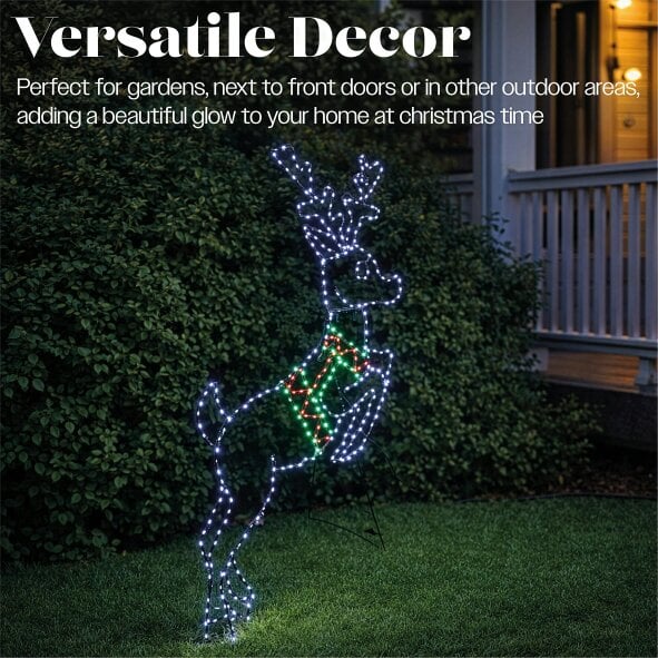 Scotts of Stow Xmas Haus Multicolour Micro LED Metal Silhouette Deer  Outdoor Decoration with Timer and Stand