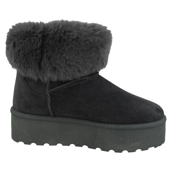 Spot On Ladies Spot On Platform Comfy Ankle Boots with Faux Fur Collar F4463