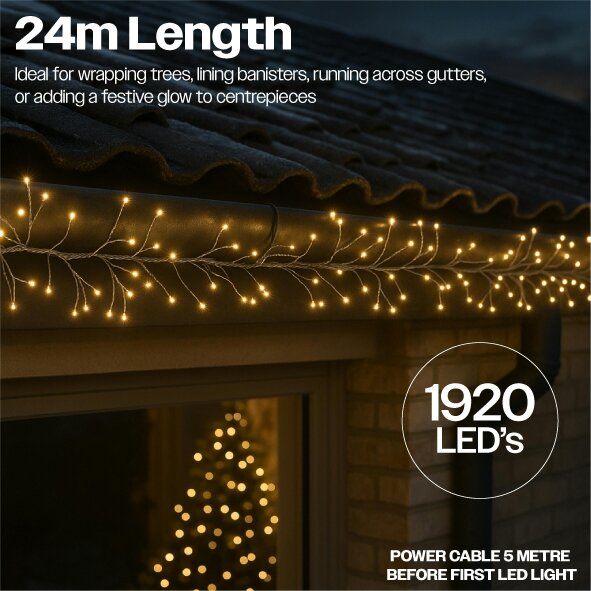 Scotts of Stow Xmas Haus Warm White Multifunction Micro LED Silver Wire Cluster Lights