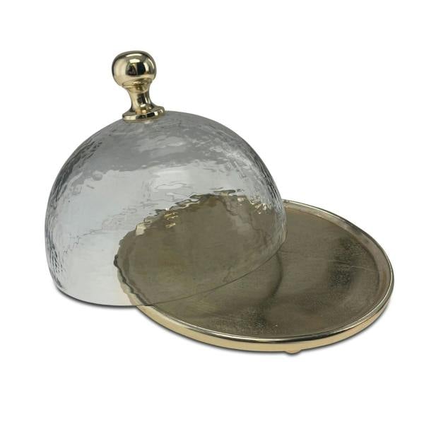 Culinary Concepts Small Gold Cake Plate With Hammered Glass Dome