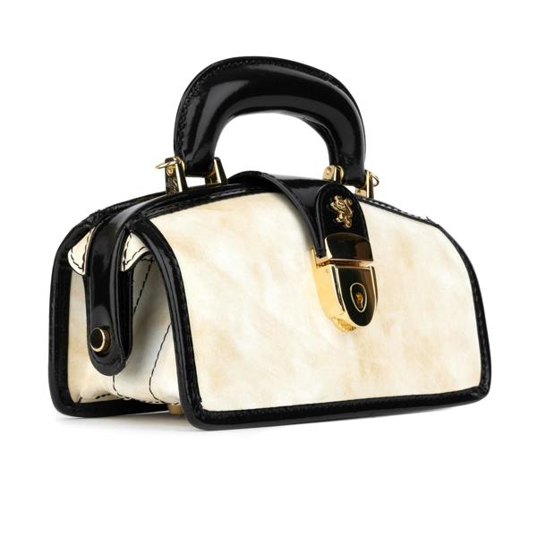 Embassy London Gazelle Mini - White & Black - Women’s mini patent leather top handle & crossbody bag