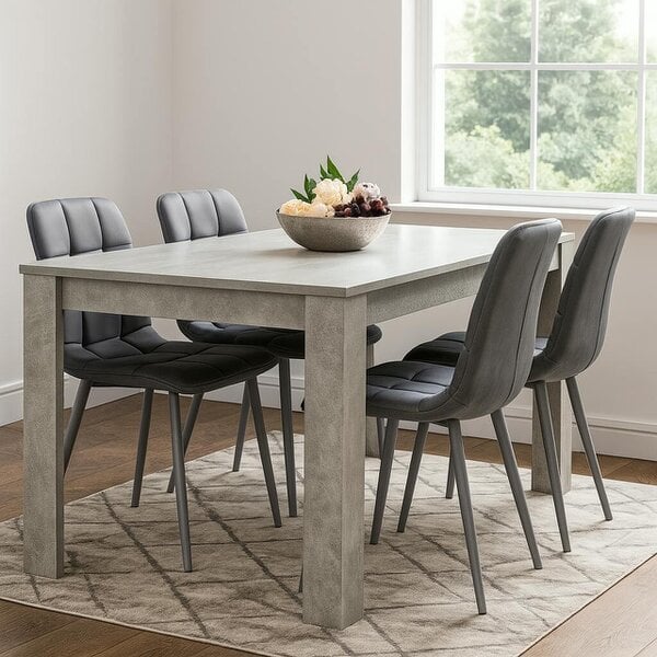 Kosy Koala Wooden Rectangle Dining Table Set With 4 Grey Velvet Chairs - Dining Room Furniture