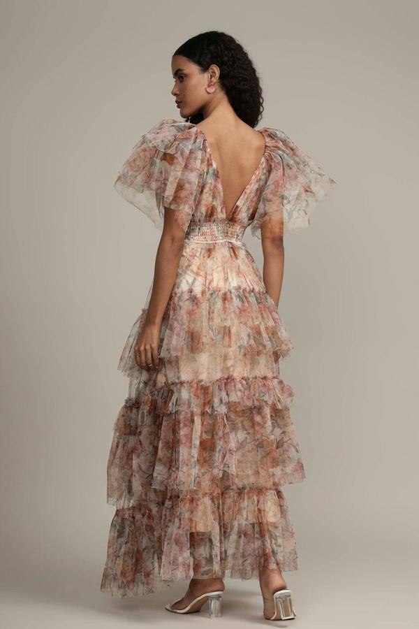 BALOU Womens Floral Tulle Maxi Dress