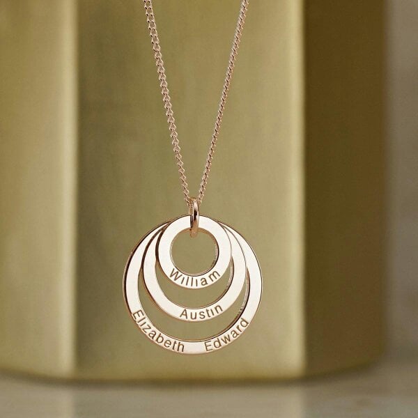 Christopher James of London 9ct Rose Gold Plated Triple Disc Personalised Family Necklace