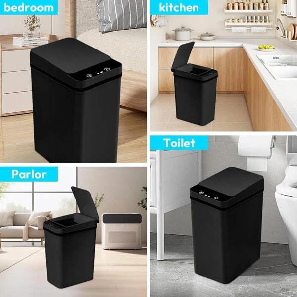 Dyzi 2pcs Black Motion Sensor Trash Cans Slim Automatic Touchless Bins