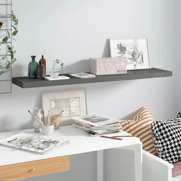 Berkfield Floating Wall Shelf High Gloss Grey 120x23.5x3.8 cm MDF