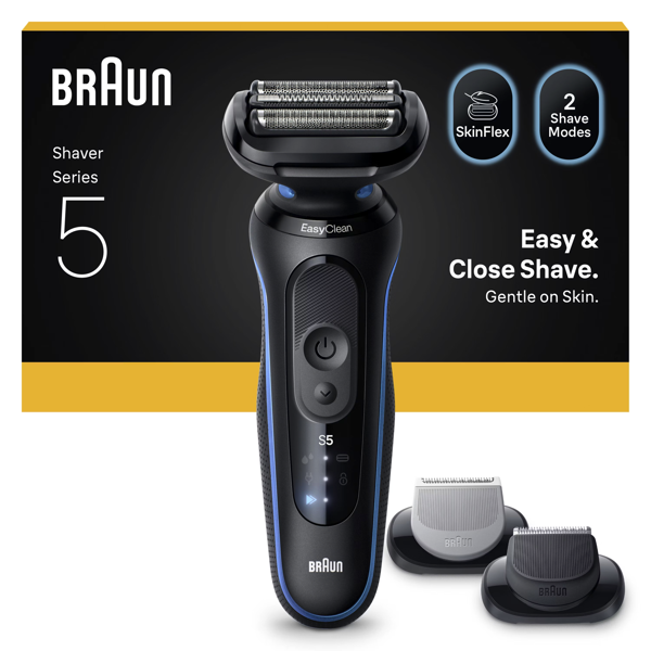 Braun Series 5 52-B1650S Electric Shaver, Up to 50 min, +2 Attachments - Blue