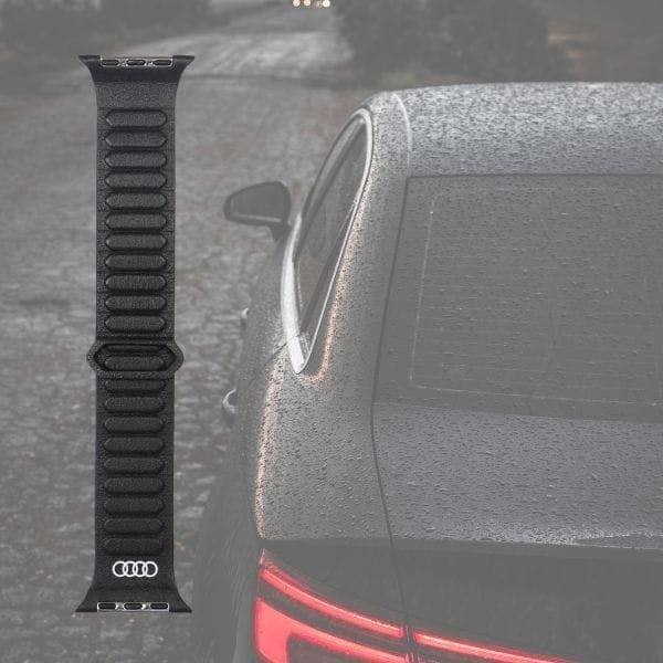 Audi Logo Genuine Leather Magnetic strap for Apple Watch 44/45/46/49mm Black - AU-GL-AW44-49-GT/D2-BK