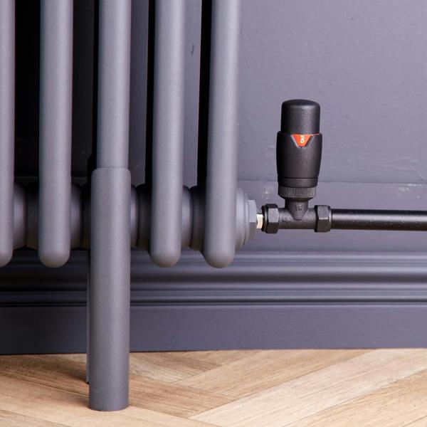 Flode Anthracite Radiator Valve | Straight TRV & LS Pack | 15mm x 1/2"