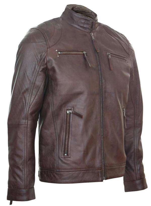 Infinity Leather Mens Leather Biker Vintage Zipped Racing Jacket