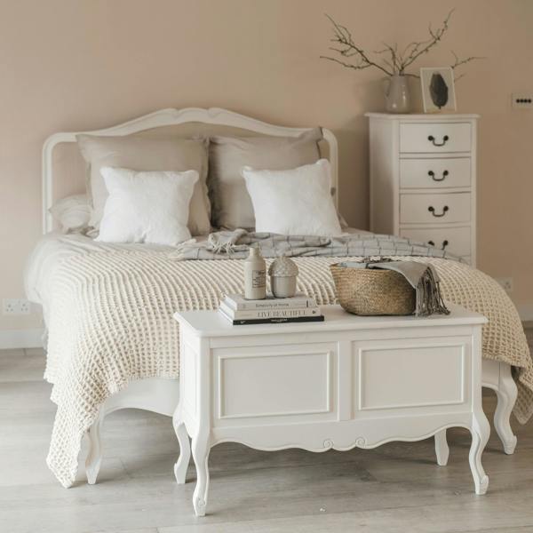Statement Furniture Juliette White Bed Frame French Style with Upholstered Headboard 4ft6 5ft 6ft