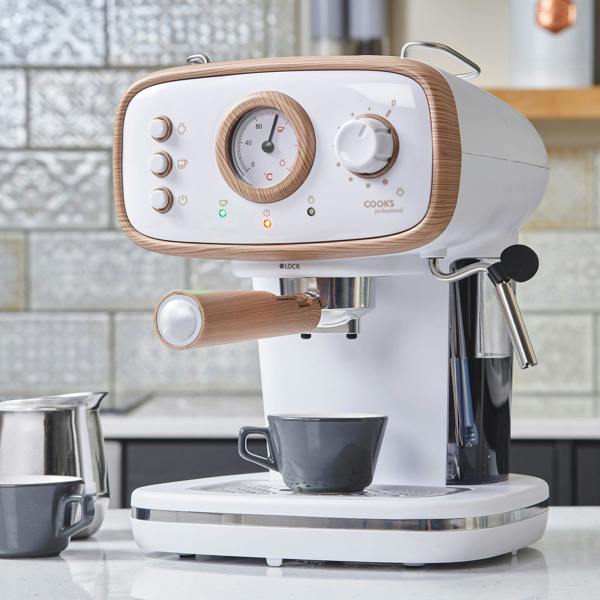 Cooks Professional Retro Espresso Machine | Nordic White