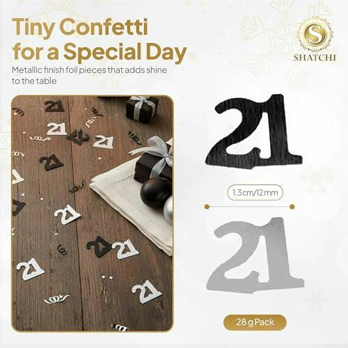 21st Birthday Black and Silver Confetti Decoration Set, Foil Metallic Table Scatter in 1, 2 or 4 Pack Options image 1