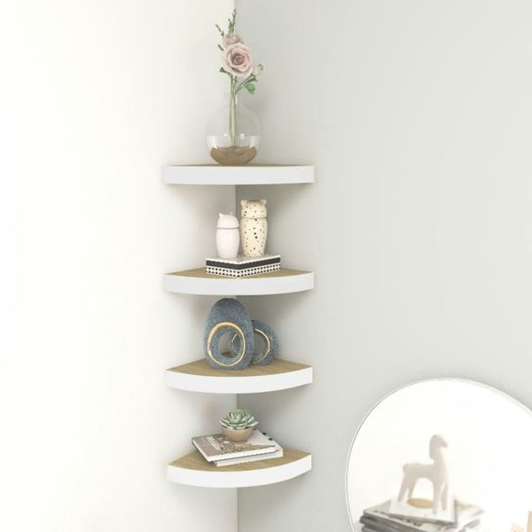 Berkfield Wall Corner Shelves 4 pcs Oak and White 35x35x3.8 cm MDF