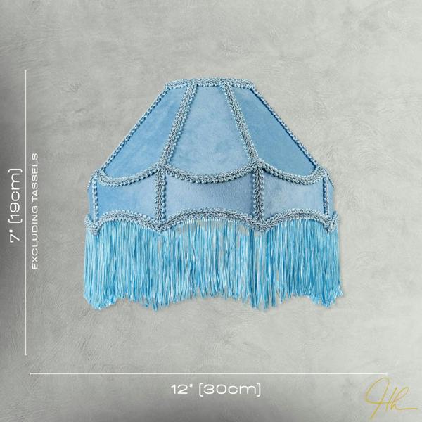 Traditional Victorian Empire Lampshade in Sky Blue Velvet with Tassels Image 7