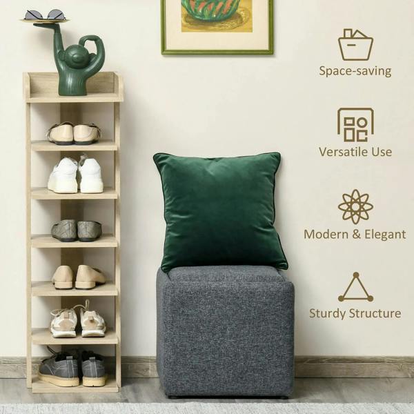 Oak seven-tier shoe rack cabinet with sturdy frame and open shelves