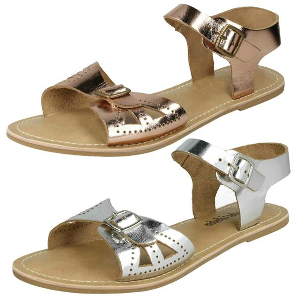 Leather Collection Ladies Leather Collection Flat Buckle Sandals