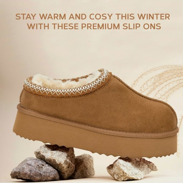 VIVA Mia: Women's Platform Sheepskin Lined Slip Ons Anti Slip Rubber Soles