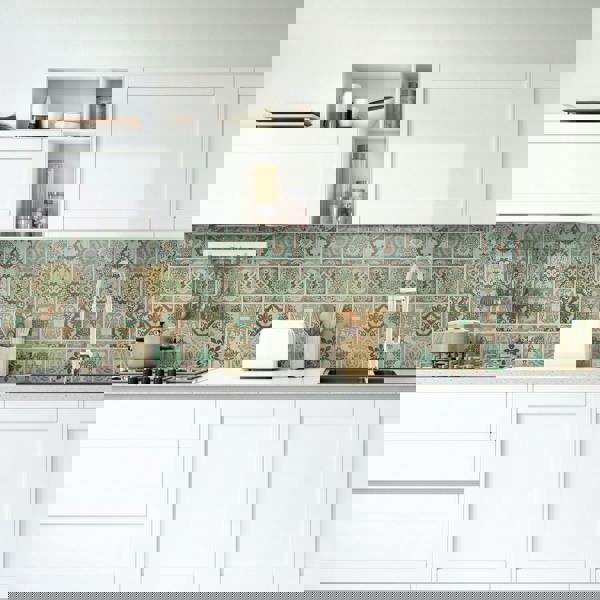 WT1585 - Vintage Green Antique Azulejo Wall Tile Sticker Set - 15 x 15 cm (6 x 6 in) - 24 pcs