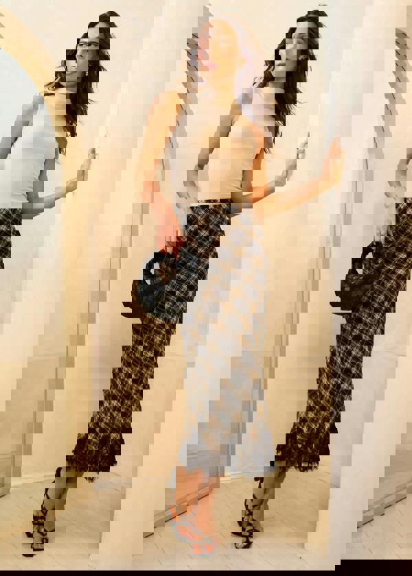 Gini London Mono Check Contrast Lace Bias Skirt