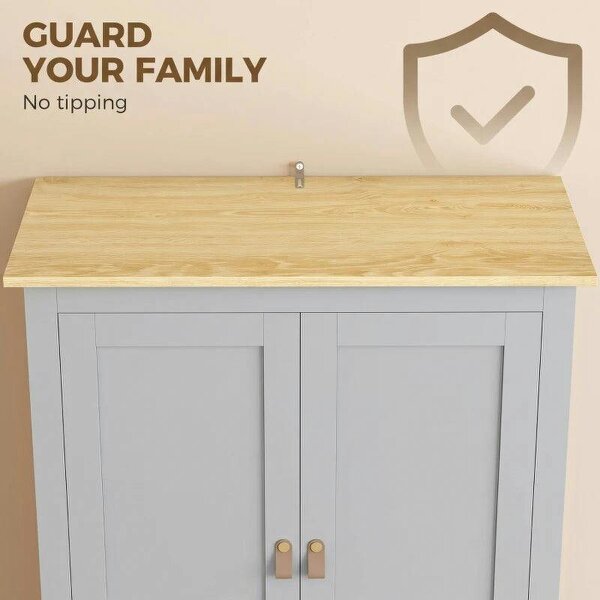 Tall Pantry Cupboard with Motion Sensor LED Light - Grey