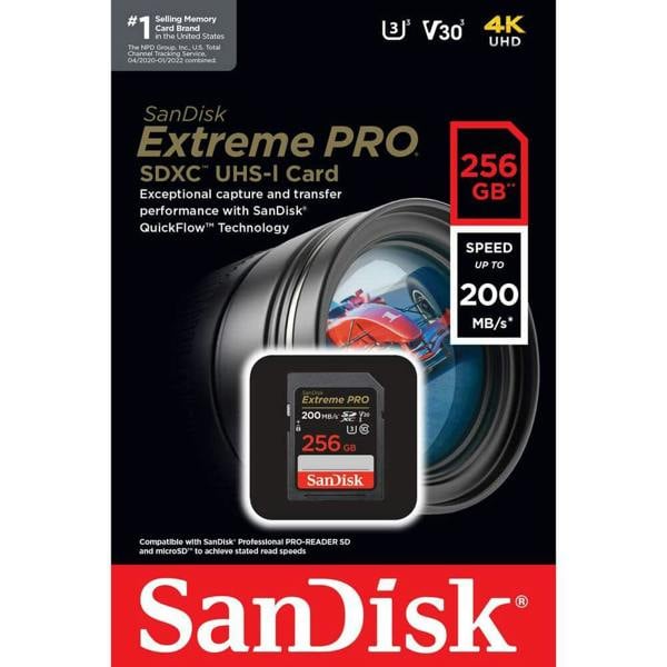 SanDisk Extreme PRO SDXC card 200MBs UHSI U3 V30 256GB